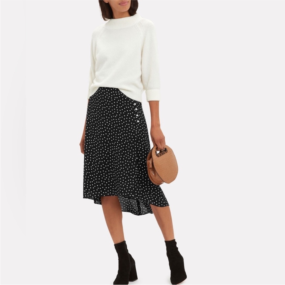 Intermix Casey polka dot midi skirt black white button wrap style high low 4